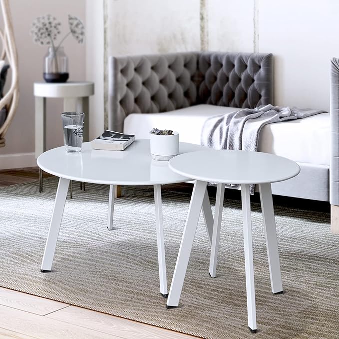 Patio Outdoor Coffee Table Set of 2 - Weather Resistant Outdoor Round End Table Modern Coffee Tables for Living Room Balcony Home Office (White) Juserox