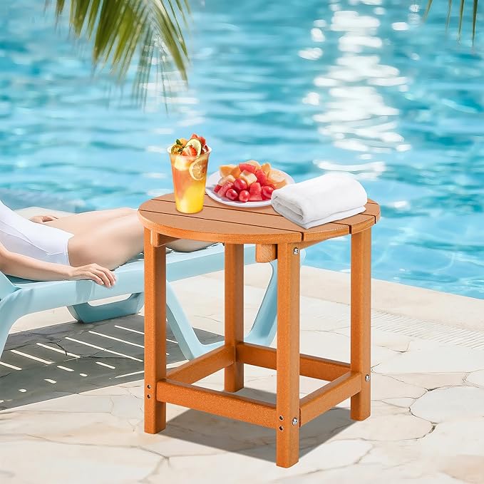 LZRS Round Adirondack Patio Side Table End Table, Outdoor Side Tables for Patio, Backyard,Pool, Indoor Companion, Easy Maintenance & Weather Resistant(Orange) LZRSPET