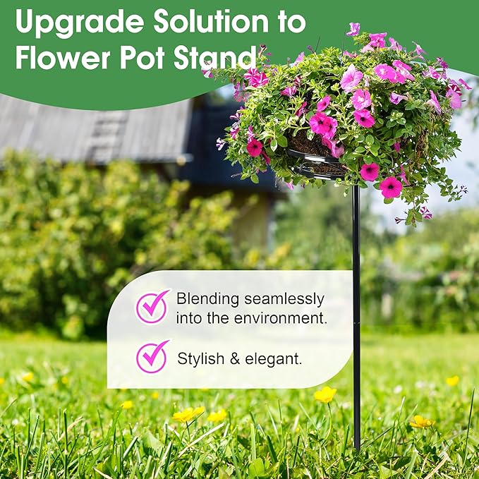 Tellingyou 3 Pack Adjustable Outdoor Flower Pot Stand, Metal Outdoor Plant Stands, Spring Summer Versatile Plant Stand Garden Stake for Display Plants, Elegant Solution for Landscaping Decor (Black) Tellingyou