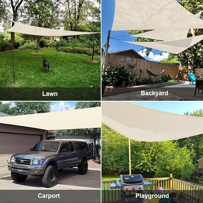 SUNLAX Sun Shade Sail 10' x 10' x 10' Butter Cream Triangle Canopy Sail Shade Cover UV Block Permeable Sunshade Outdoor for Patio Backyard (We Make Custom Size) SUNLAX