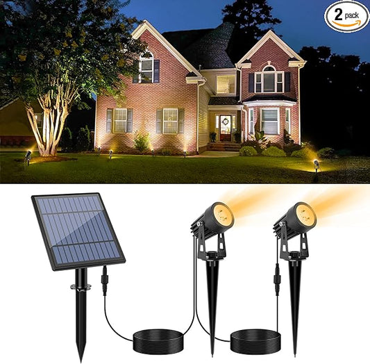 APONUO Metal Solar Spot Lights Outdoor with 9.8ft Cable Solar Powered Landscape Lighting Low Voltage IP65 Waterproof Auto On/Off for Outside Garden Yard Landscape Pathway Garage-Warm White(2-in-1) APONUO
