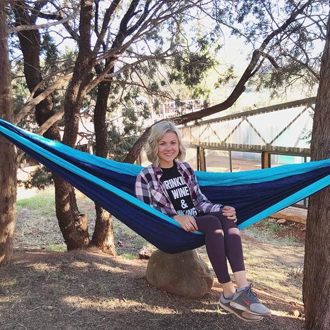 Camping Hammock, Super Lightweight Portable Parachute Hammock with Two Tree Straps Single or Double Nylon Travel Tree Hammocks for Camping Backpacking Hiking AnorTrek
