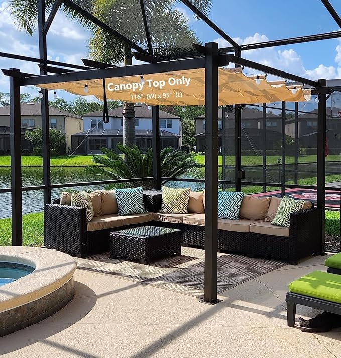 Pergola Shade Cover Replacement Canopy Top Compatible with 10 X 10 ft 6-Bar Pergola Frames - Beige (Canopy Size 116" W x 95" L, Canopy Top Only) Rootora