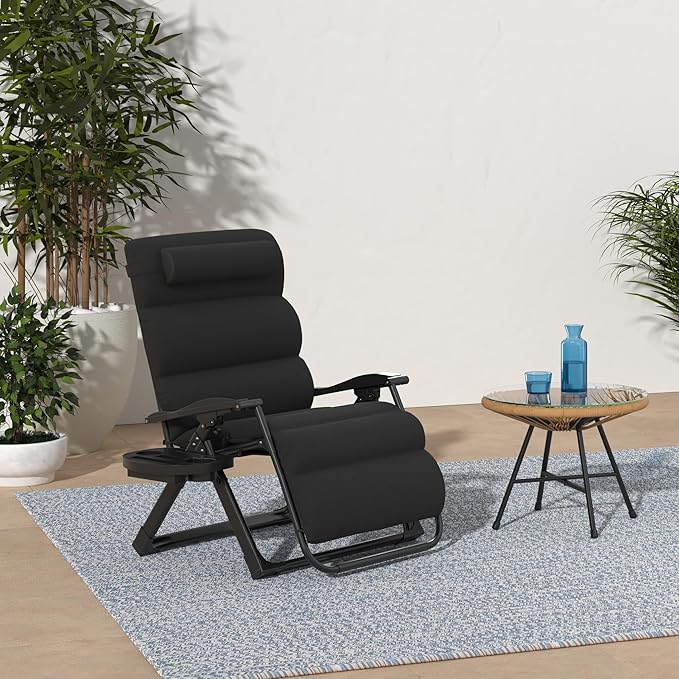 Best Choice Products Oversized Zero Gravity Chair, Folding Outdoor Patio Recliner, XL Anti Gravity Lounger w/Removable Cushion, Cup Holder, Side Tray, 350lb Capacity - Onyx Black BestChoiceProducts