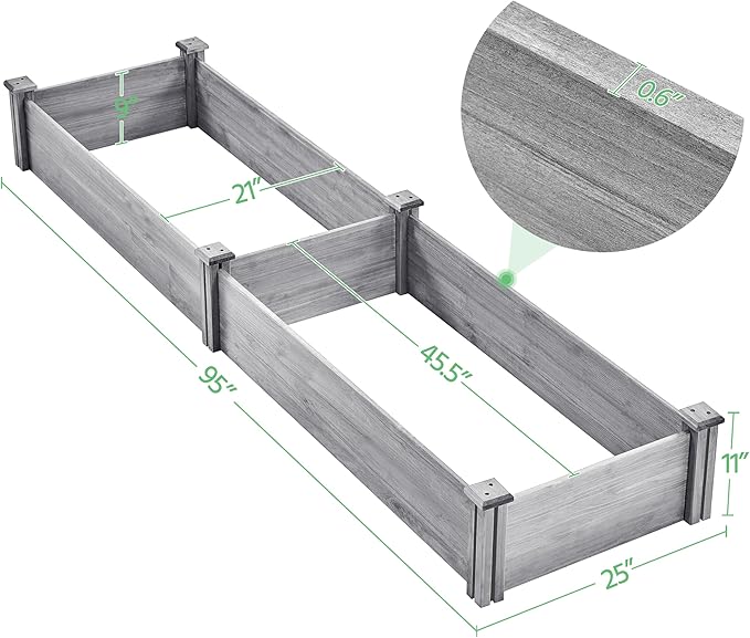Yaheetech 8×2ft Wooden Horticulture Raised Garden Bed Divisible Elevated Planting Planter Box for Flowers/Vegetables in Backyard/Patio Outdoor, Gray, 95 x 25 x 11in Yaheetech