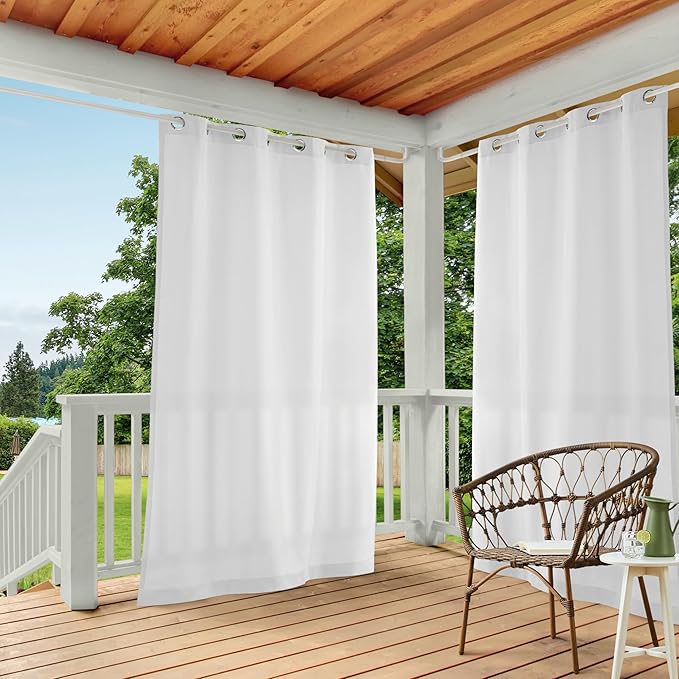 TOWN & COUNTRY BASICS Cabana Solid Heavyweight Indoor Outdoor Curtains, Light Filtering Opacity with Grommet Top, Water Repellent, 2-Pack Set, 54"x96", Winter White TOWN+%26+COUNTRY+BASICS