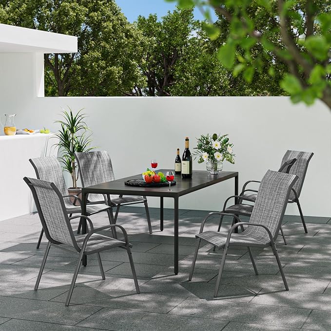 Patio Dining Chairs Set of 6, Outdoor Stackable Dining Chairs High Back, Patio Furniture for Backyard, Porch, Garden, Poolside (Grey) VonzoyHome