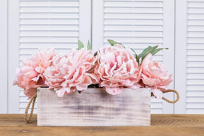 Wooden Planter Box with Handle I Rustic Whitewash I Plastic Liner l Garden Decor l Restaurant and Wedding Decorations l Table Centerpiece (12x4 w Handle Set of 4, Whitewash) Rootora
