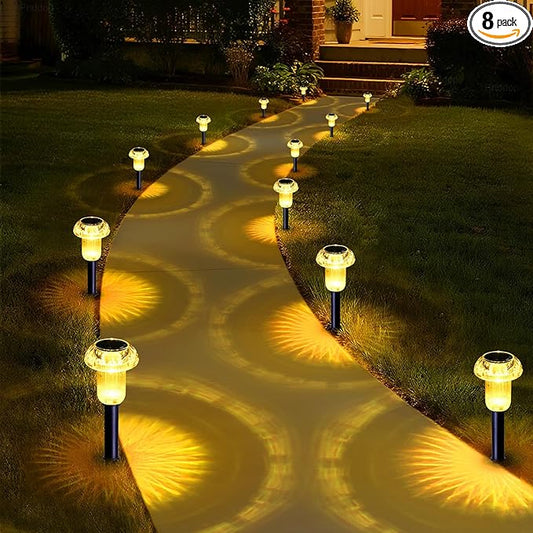 Solar Lights Outdoor Pathway Waterproof 8 Pack Warm White LED Acrylic Mushroom Decorative Garden Lights for Yard Landscape Patio Outside Decor Priddop