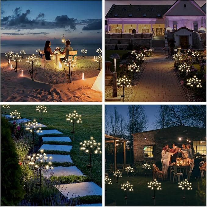 Solar Garden Lights Waterproof, Sola Lights Outdoor Decorative 4Pack,80Led Solar Powered Flowers Garden Decor,Fairy Lights for Yard,Pathway,Outside Decorations,Gardening Gifts for Women Mom IUEECEN
