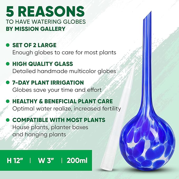 Plant Watering Globes Set of 2 - Large Self Watering Globes for Indoor & Outdoor Plants - Multicolored, Automatic, Glass Watering Bulbs for Daily Use, Plant Watering Devices MissionGallery