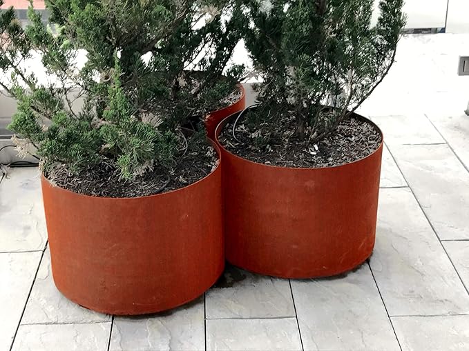 PLANTERCRAFT Corten Steel Metal Planter Box, Round Sizes, Modern Garden Steel planters for Commercial and Residential Outdoor Use. Plantercraft