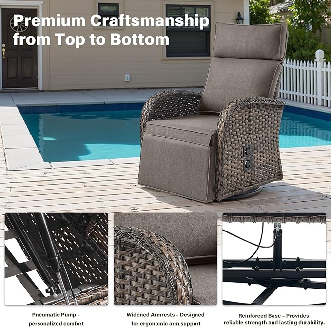 5 Piece Patio Furniture Set with Swivel Recliner Chair - Removable Outdoor Patio Couch Set, Chaise Lounge Chair Outdoor with Adjustable Backrest and Footrest and Coffee Table for Casual Gathering Belord