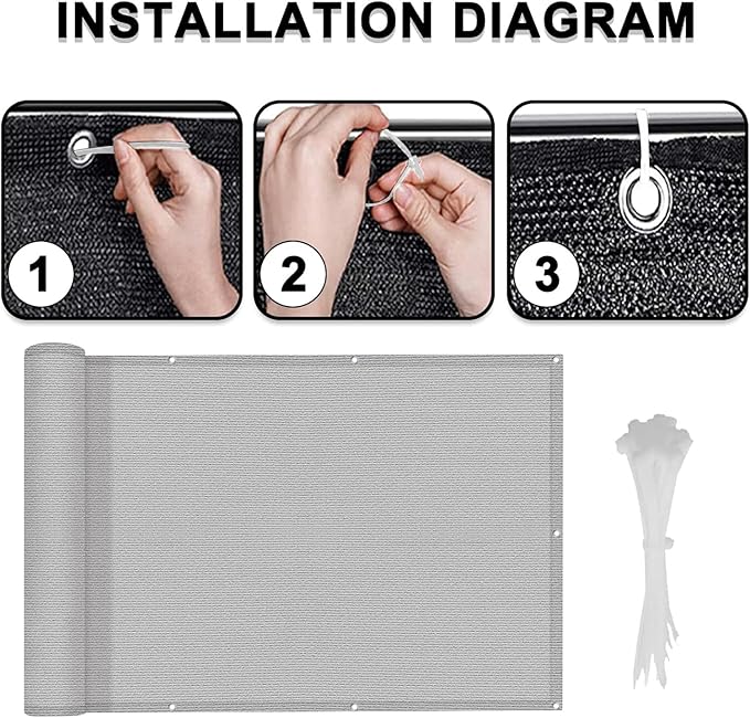 LOVE STORY 3'x10' Gray Balcony Screen Privacy Fence Cover (HDPE) UV Protection Weather-Resistant 3 FT Height Shield for Deck, Patio, Backyard, Outdoor Pool, Porch, Railing LOVESTORY