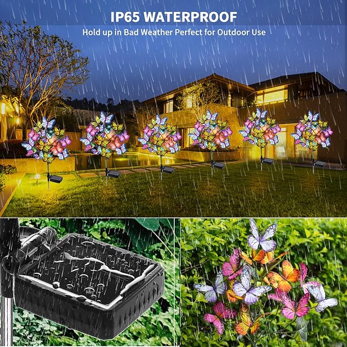 Solar Garden Lights Solar Lights Outdoor Waterproof Decorative 4 Pack with 88 LED 68 Butterfly Solar Lights for Garden Yard Decor Christmas Decorations, Gifts for Mother's Day Mom Adecorty