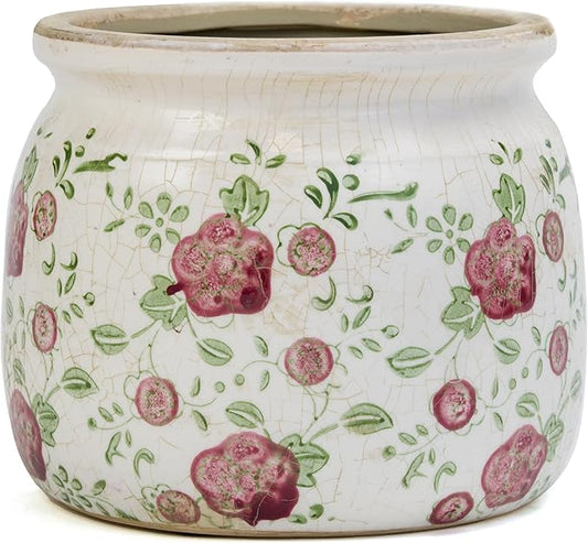 Ceramic Pot for Planter, Vintage Red Plum Flower Pot with Drainage Holes, 6.29 inch Ice Crack Glazed Indoor Planters Pot Dosayes