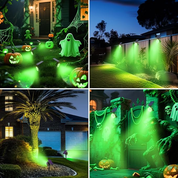 nipify 2 Pack Solar Spot Lights Outdoor Waterproof, Solar Spotlight Light for Outside Yard Landscape Lighting Pathway Lights Wall Auto On/Off, Green Nipify