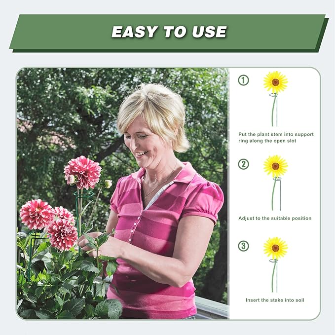 Joyhalo 12 Pack Plant Stakes, 16 Inch Plant Support Stakes, Plant Sticks Support with 24 Twist Ties, Flower Stakes for Plants Peony, Amaryllis, Marigold, Coreopsis, Tomato Seedling, Sapling Etc Joyhalo
