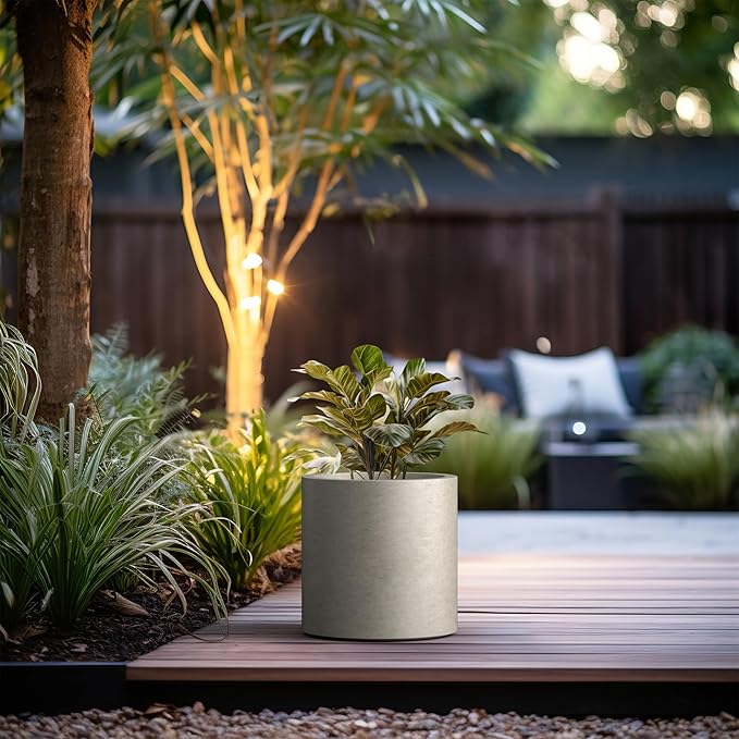 Kante 12.6" Dia Round Concrete Planter, Modern Style Large Cylindrical Plant Pot with Drainage Hole and Rubber Plug for Indoor Outdoor Patio, Weathered Concrete Kante