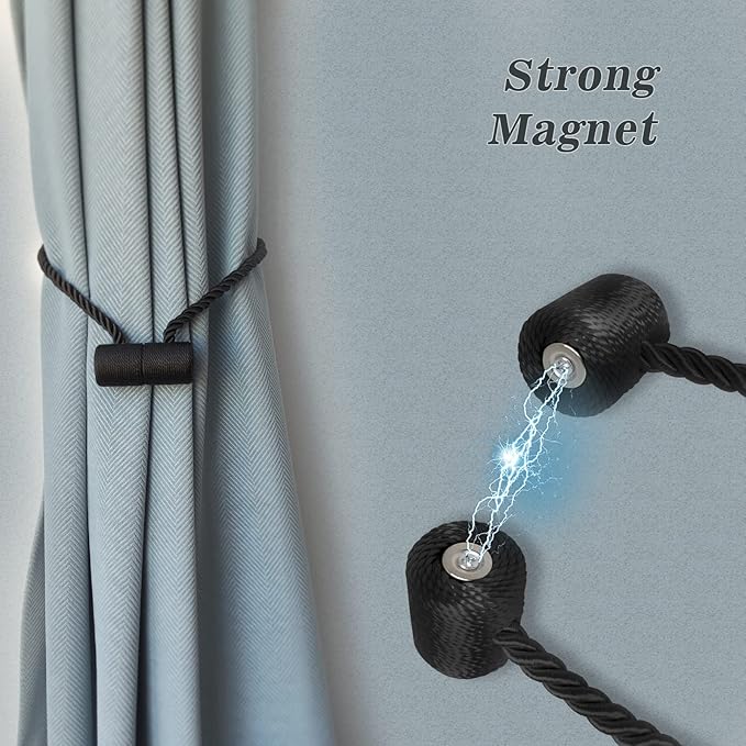 Hion Magnetic Curtain Tiebacks Golden 4 Pack, Curtain Tiebacks Buckles Holdbacks Holders Hooks Clip for Home Bedroom Office Decorative Thick or Thin Curtain Hion