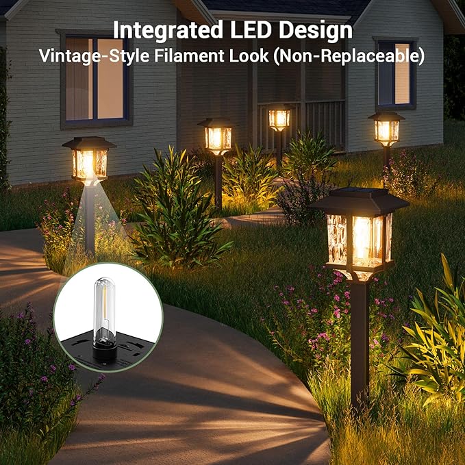 XMCOSY+ Solar Pathway Lights Outdoor, 2-Tone LED Waterproof Garden Outdoor Lighting for Yard Stainless Steel & Glass Solar Powered Landscape Walkway Driveway Decor (4 Pack, Warm White) XMcosy