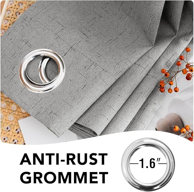 H.VERSAILTEX Linen Curtains 100% Blackout Curtains for Bedroom 90 inch Long Full Light Blocking Nature Linen Blended Window Curtains for Living Room Nickel Grommet (2 Panels, Dove Gray) HVERSAILTEX