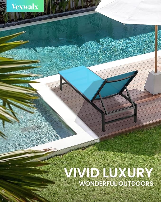 Outdoor Lounge Chairs Set of 2, Aluminum Patio Chaise Lounge Chairs with 5-Position Recliner, Pool Lounge Chairs for Backyard, Poolside, Deck, Lawn (Lakeblue) Vexwalx