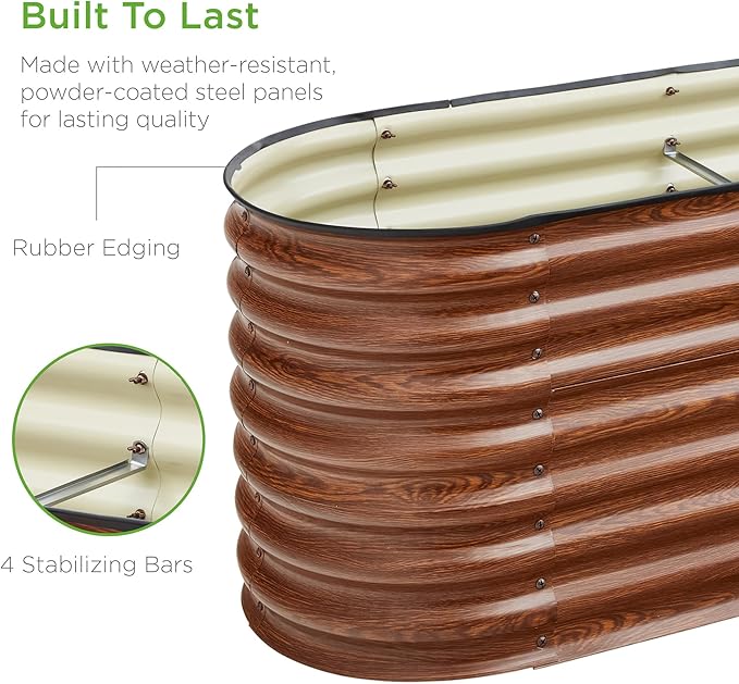 Best Choice Products 8x2x2ft Metal Raised Garden Bed, Oval Outdoor Deep Root Planter Box for Vegetables, Herbs w/ 4 Support Bars, 215 Gal Capacity - Wood Grain BestChoiceProducts