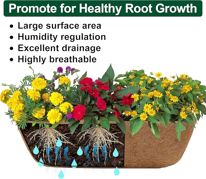 DUNCHATY Railing Planter Window Box - 4 Pack 24" Horse Trough Planter with Coco Fiber Liner - Deck Balcony Rail Planter for Porch Fence Patio Outdoor DUNCHATY
