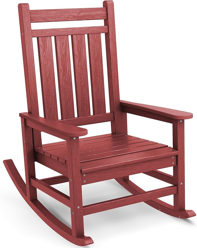 SEWALL HDPE Rocking Chair, Oversized Outdoor Rocking Chair for Adults, Patio Rocker for Porch, Crimson Red SERWALL