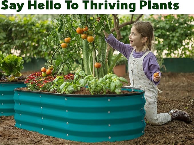 Plant & Plot Galvanized Raised Garden Beds Outdoor // 4×2×1 ft (2-Pack) Planter Raised Beds for Gardening, Vegetables, Flowers (Turquoise) // Large Metal Garden Box PlantPlot