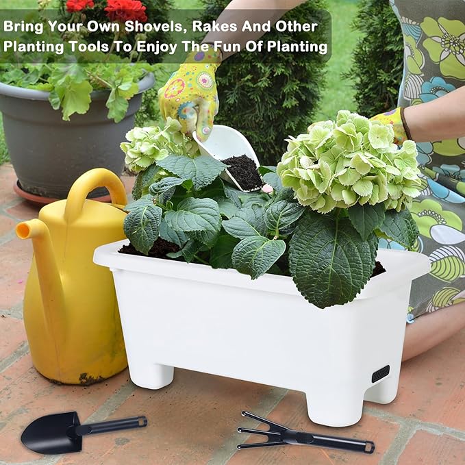 Self-Watering Rectangle Planter Boxes 8-Pack, 15.7-Inch Window Box Planter with Drainage Holes & Trays, Pots for Vegetables, Herbs, Flowers, Garden Windowsill Balcony (White) Oliz