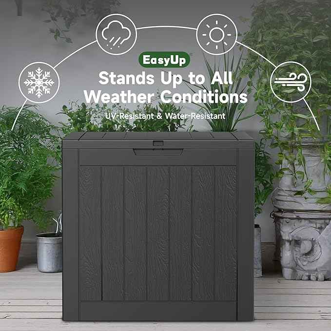 EasyUp 33 Gallon Resin Deck Box Waterproof, UV Resistant Outdoor Storage Box for Delivery, Porch, Patio and Garden, Stripe Black