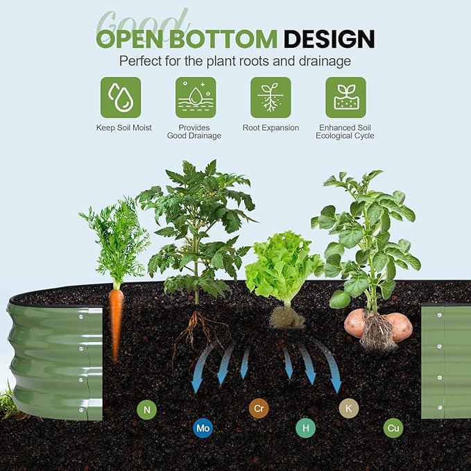 G GOOD GAIN Raised Garden Beds - 8x2x1ft Galvanized Planter Boxes Kit with Protective Tape & Gloves & Tools | Oval Metal Outdoor Raised Bed for Gardening Vegetables, Fruits, Flowers, Herbs, Oliver GGOODGAIN
