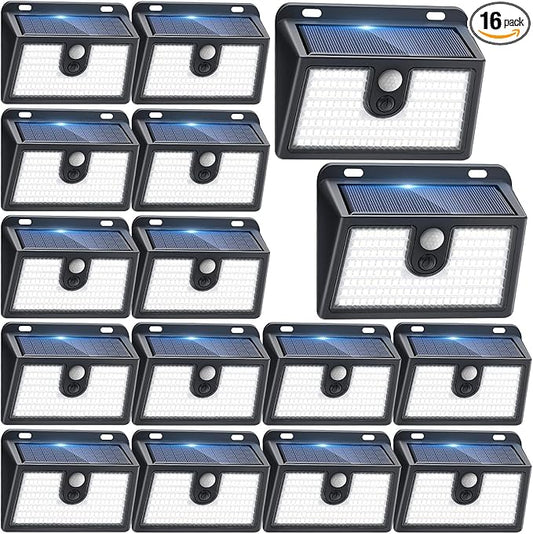 [16 Packs] Solar Motion Sensor Outdoor Lights, Super Bright Solar Lights Outdoor Waterproof, 3 Lighting Modes Security Wall Light for Outside Walking Dog Fence Backyard Deck Garden Door Step Garage Claoner