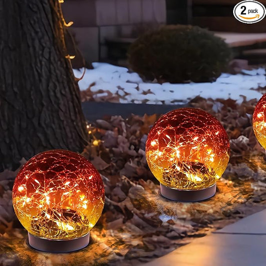 Solar Globe Lights Outdoor Waterproof-Solar Balls-Solar Garden Lights-Orbs for Outside 2 Pack Cracked Glass Ball for Lawn Patio Yard Backyard Decorations MLKNK