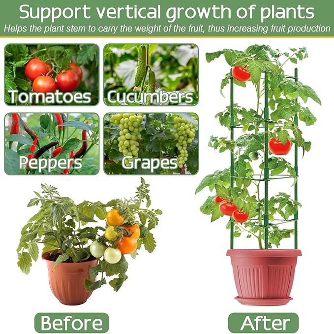 Halatool 8 Pack Tomato Cages for Garden,Up to 48in(4FT) Adjustable Tomato Cage,Garden Stakes Tomato Trellis for Pots,Tomato Plant Support for Raised Garden Bed&Climbing Vegetables Flowers(Green) HALATOOL