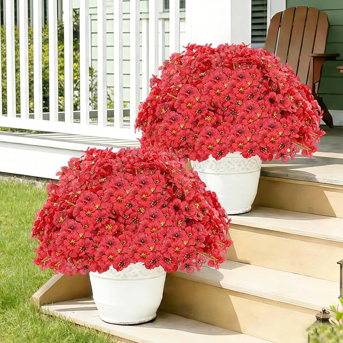 22 Pack Artificial Flowers Outdoor Fake Plants, Faux Flowers UV Resistant with Plastic Plants, Faux Silk Flowers for Outdoors Outside Front Porch Hanging Planter Window Box Garden Decoration(Red) Powbrace