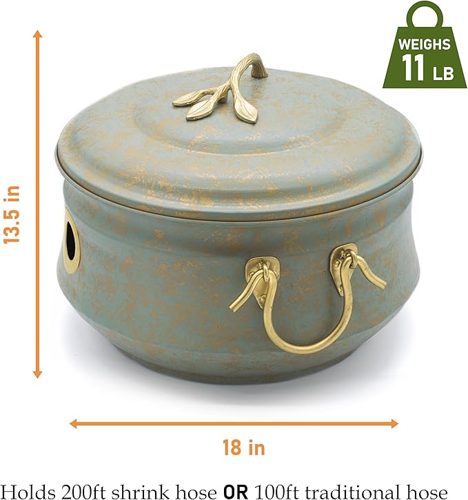 Sedona Hose Pot with Lid, Brass Accents, holds up to 100-Feet of Hose By Good Directions GoodDirections