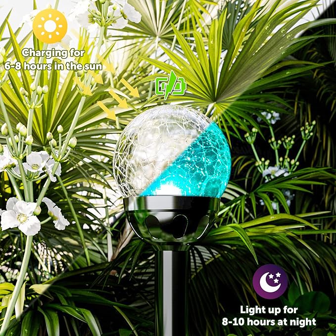 GIGALUMI Solar Outdoor, Cracked Glass Ball Solar Garden Lights, Color Changing Lights Outdoor,Garden LED for Path, Patio, Yard, 3 Pack Pathway GIGALUMI