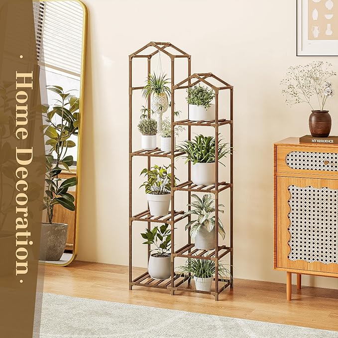 Bamworld Tall Plant Stand Indoor Outdoor Corner Plant Shelf Hanging Plant Holder Wood Flower Stand Plant Decor for Living Room Garden Balcony Patio Bamworld