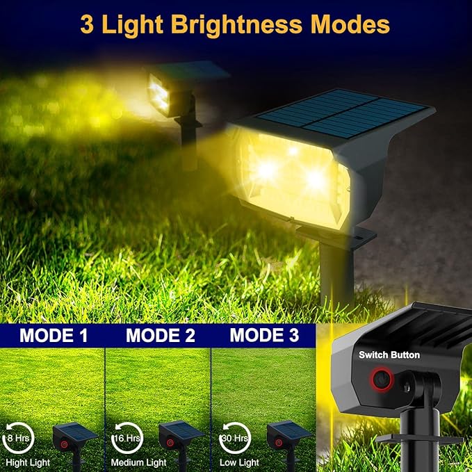 LOTMOS Solar Spot Lights Outdoor Waterproof IP67, 10 Pack Landscape Spotlights with 72 LEDs，3 Modes/ 2-in-1/Auto On/Off Solar Powered Flood Lights for Outside Garden Lawn Patio Driveway (Warm White) LOTMOS