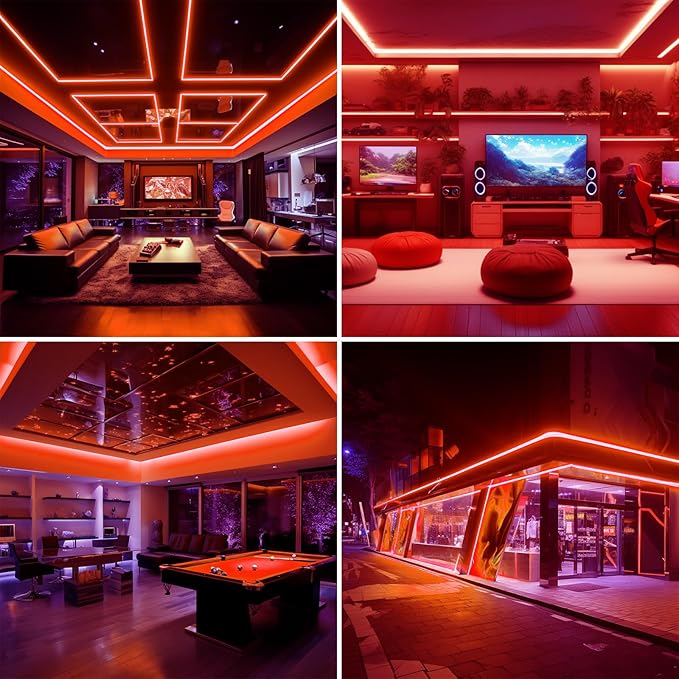 AC 110V COB LED Strip Lights Outdoor Waterproof 65.6ft, Red Super Bright 200W LED Rope Light, IP65 Flexible Cuttable, for Bedroom Garden Commercial House Gaming Room Decor BENLUN