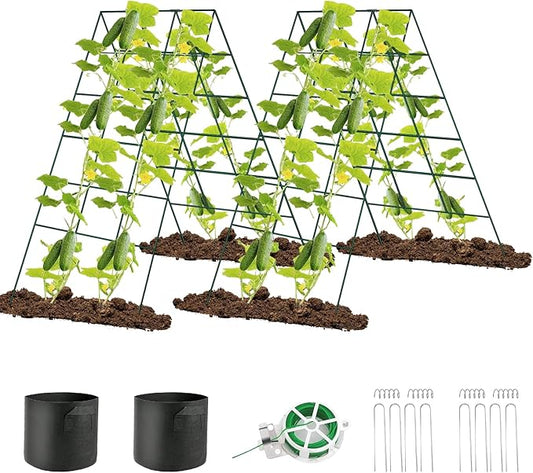 Cucumber Trellis for Raised Bed, Garden Trellis for Climbing Plants Outdoor with Climbing Net and Plant Support Clip for Cucumber, Vegetable, Flowers (18" W x 46" H-2pack) Eunice
