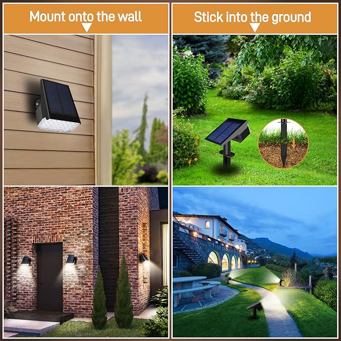 Solar Lights Outdoor Waterproof IP65, 7 Lighting Modes Color Changing 26 LED Solar Spot Lights Outdoor for Yard Garden Pathway Christmas Decor (Warm White, 2 Pack) Rootora