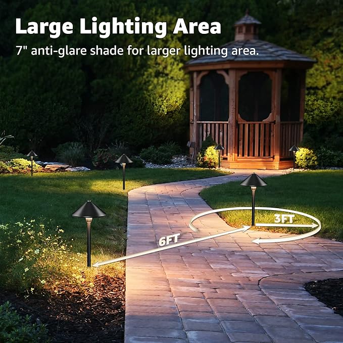 SUNVIE 8-Pack Low Voltage Landscape Pathway Lights 12-24V 3W LED Landscape Lighting 3000K Outdoor Pathway Lighting IP65 Waterproof Aluminum Wired Path Lights for Yard Garden Walkway, ETL Listed Cord SUNVIE
