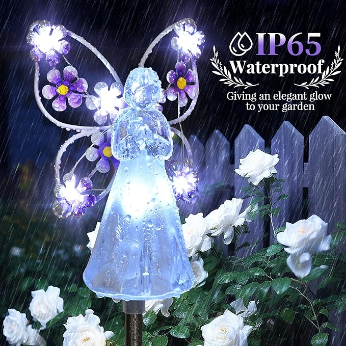 GIGALUMI Solar Angel Garden Stake Lights - 4 Pack Angel Solar Lights Outdoor Garden, Eternal Light Angel with 7 LEDs for Cemetery Grave Decorations, Memorial Gift, Christmas Yard Art, Sympathy Gift GIGALUMI