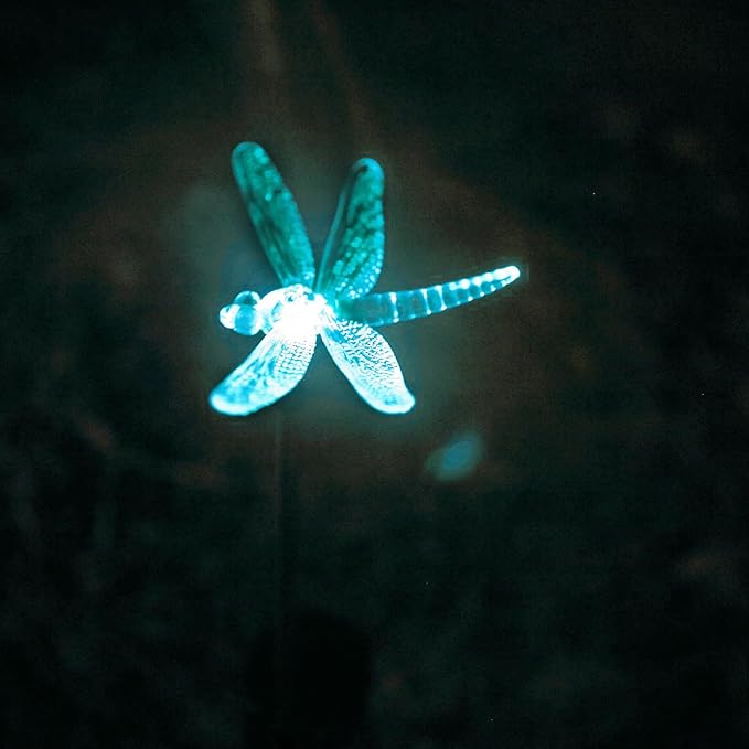 Outdoor Solar Garden Stake Light - Color Changing Decorative LED Stake Lamp In-ground Landscaping Lighting for Garden Patio Yard Lawn Pathway Flower Bed Decor Decorations Figurine Dragonfly QIDEA