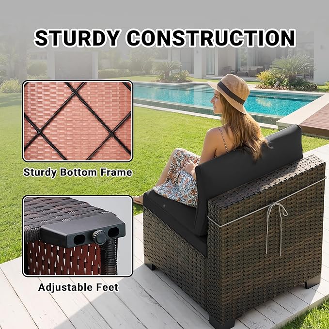 LEVELEVE 7 Pieces Outdoor Patio Furniture Sets,Rattan Conversation Sectional Set,Manual Weaving Wicker Patio Sofa with Tea Table(Black 7pcs) Enjoyyourlife
