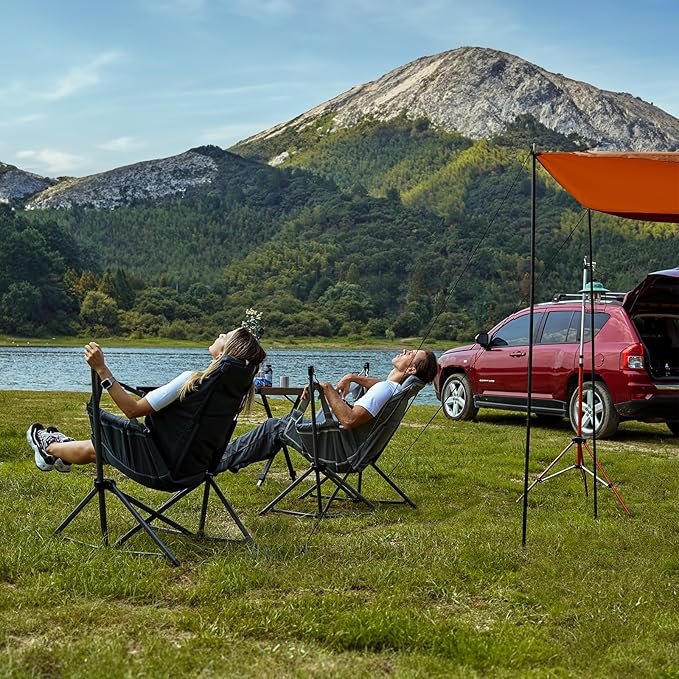 TIMBER RIDGE Hammock Camping Chair with Adjustable Backrest, Heavy Duty Folding Hammock Chair Supports 300lbs, Portable Hammock Chair for Camping, Travelling and Patio, Grey 2 Pack TIMBERRIDGE